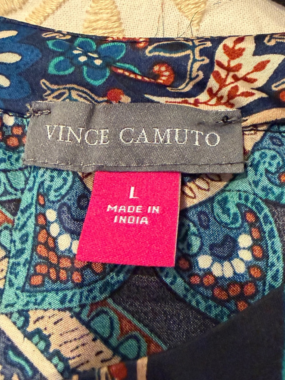 Women's Vince Camuto Teal Paisley Blouse - Long Sleeve - Picture 6 of 7